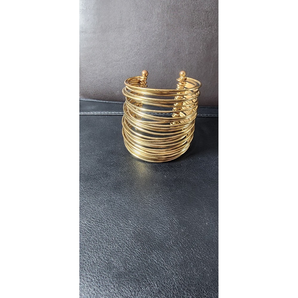 Gold Tone Multi Strand Wire Cuff Bracelet‎ Wide Stacked Statement Bangle
